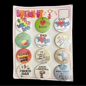 VINTAGE LOT NEW BUTTON UP JUST FOR FUN CARD 12 PINBACKS BUTTONS - DAD